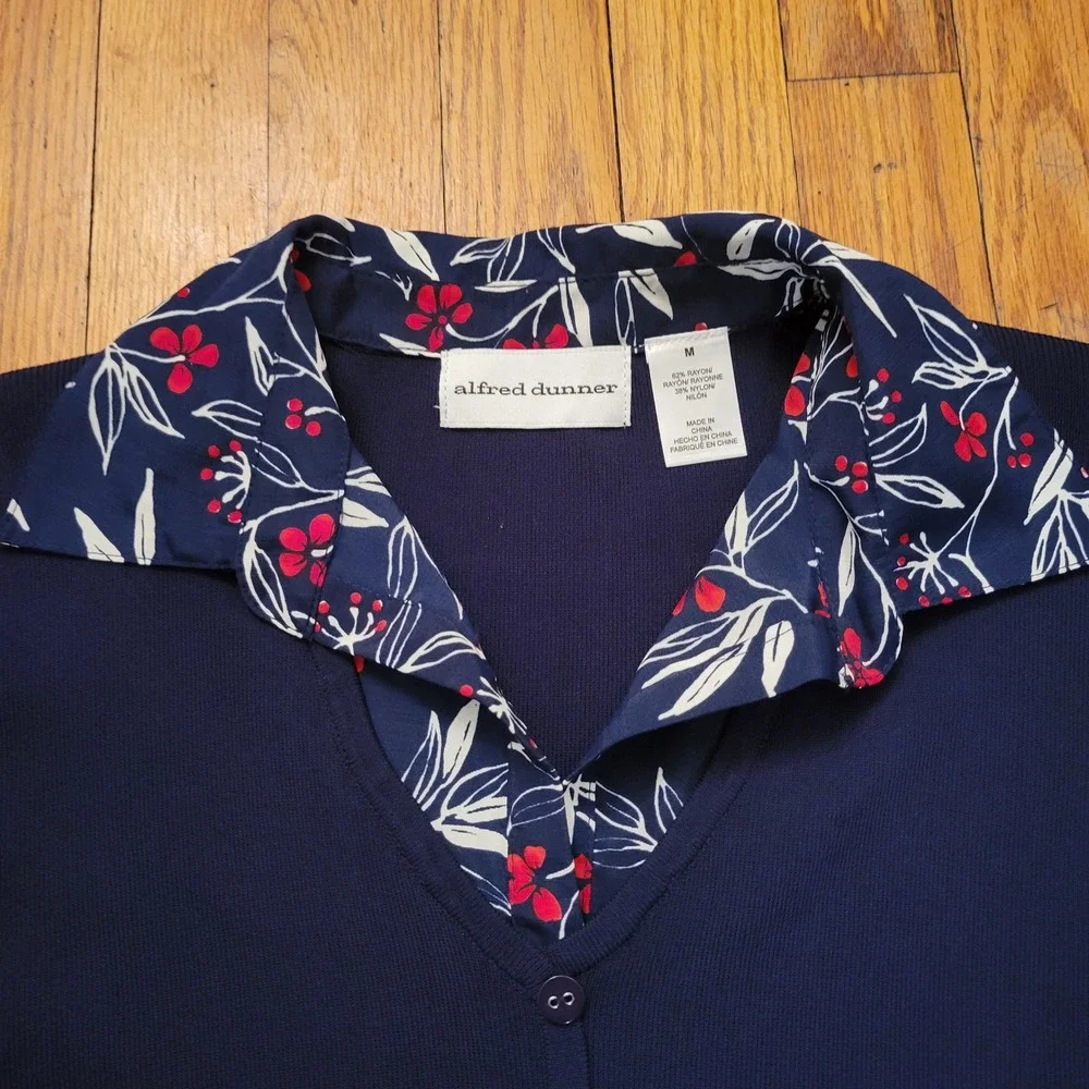 Alfred Dunner Cote DAzur Navy Blue Floral Layered Cardigan Sweater‎ M Grandma
